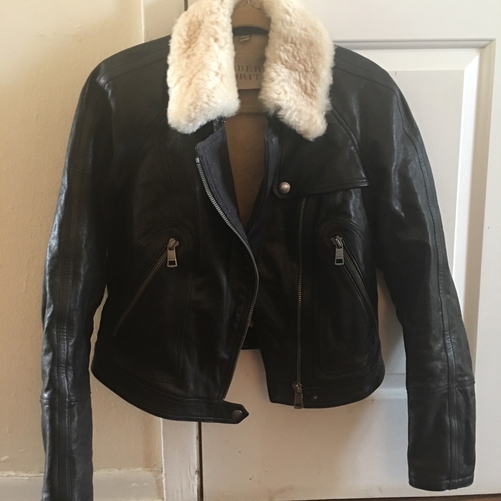 Burberry Brit black leather fur lined jacket